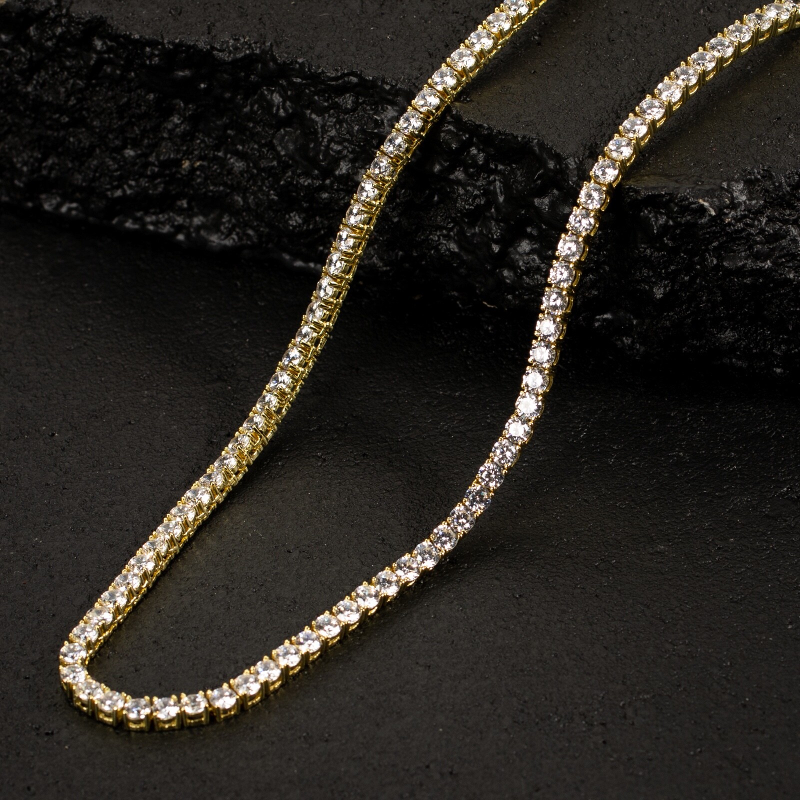 Classic Round Solitaire14K Gold Plated Iced 5A Cz 4mm Tennis Chain Necklace