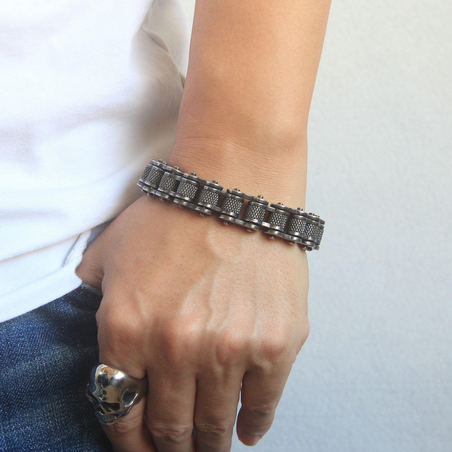 Gunmetal Motorcycle Bike Chain Bracelet Old Metal Finish Stainless Steel 13/16mm