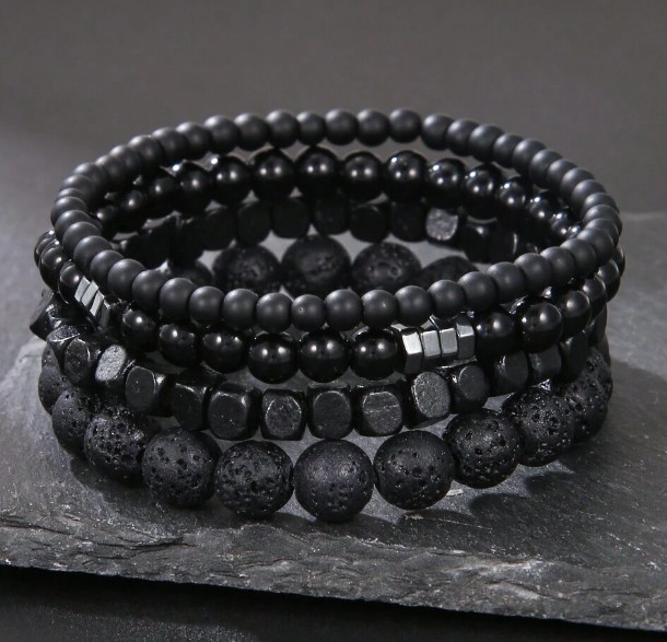New! Black Volcanic Rock Lava Stone Beaded Bracelet Men Women Stone Beads