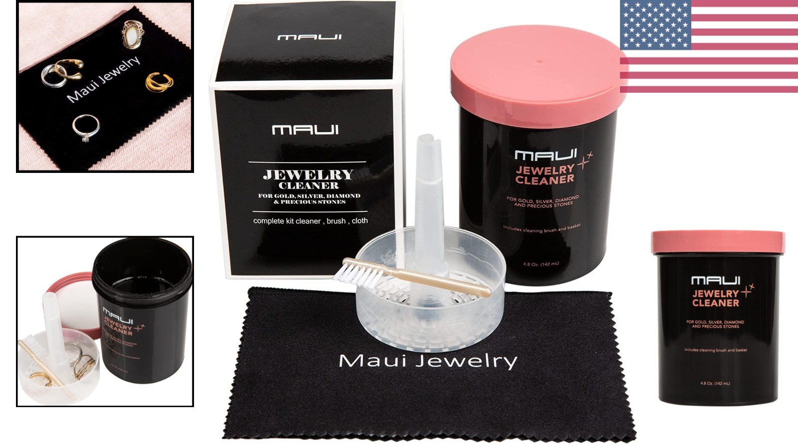 Jewelry Care Kit – 4.8 oz Gold & Silver Cleaner with Cloth & Accessories