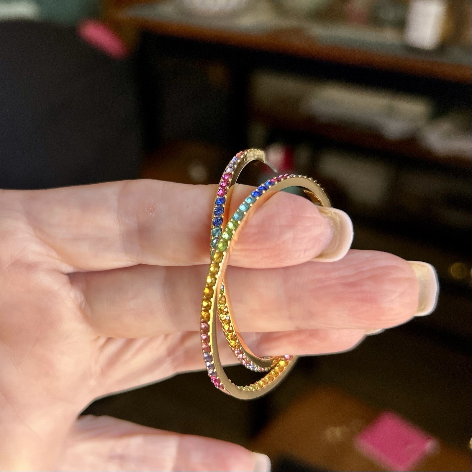 Kurt Geiger London Pavé Rainbow Hoop Earrings Gold Tone Multicolor Crystal
