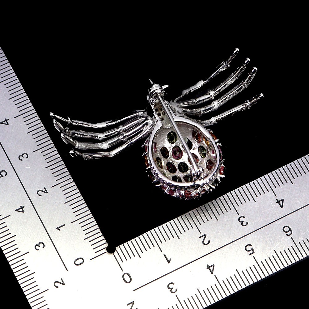 925 Sterling Silver Brooch Oval Tourmaline Rhodolite Natural Gemstone Jewelry