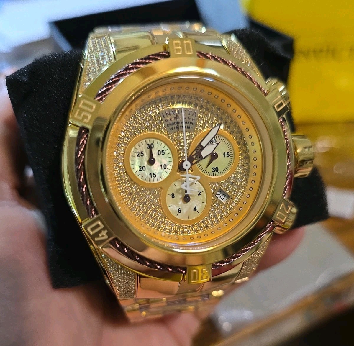 New Invicta Reserve Bolt Zeus 38208 Gold Label 1.31ctw 50mm Swiss Ronda 5040D