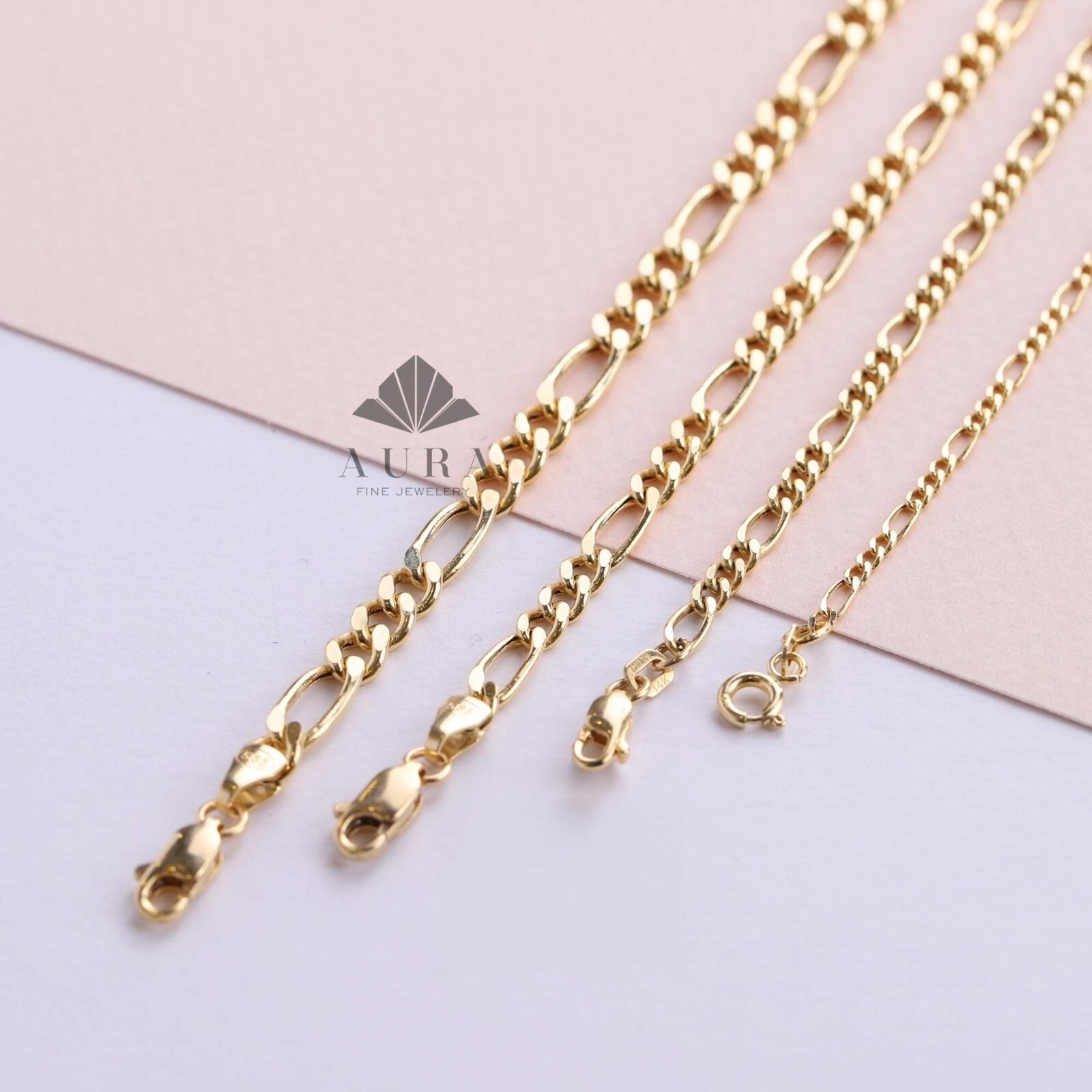 14K Gold Figaro Chain Anklet, 2mm 3mm 4mm 5mm Genuine Gold Chain Anklets, Gold