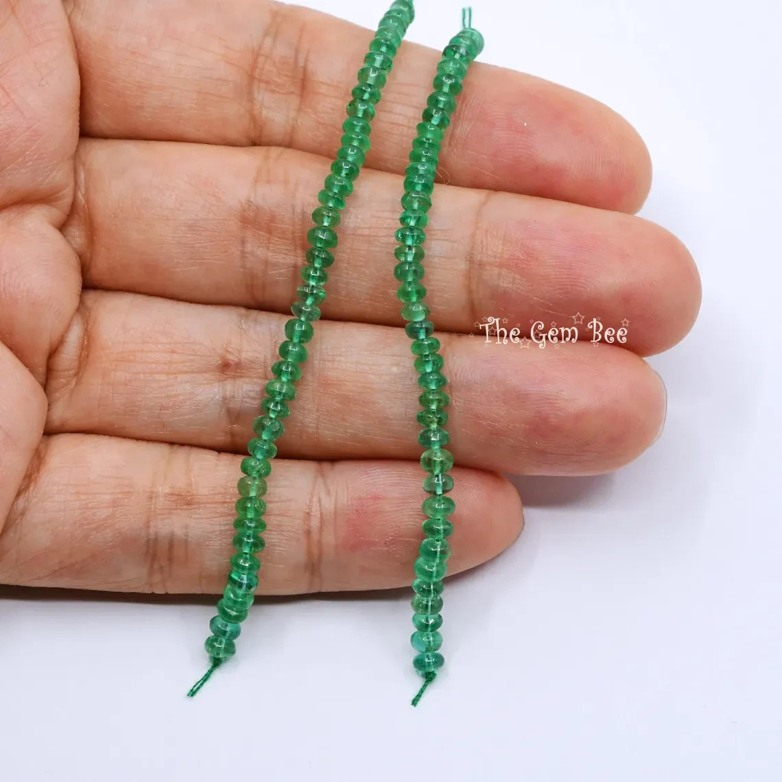 3.3mm-3.5mm Zambian TRANSPARENT Green Emerald Smooth Rondelle Beads 3″ Strand