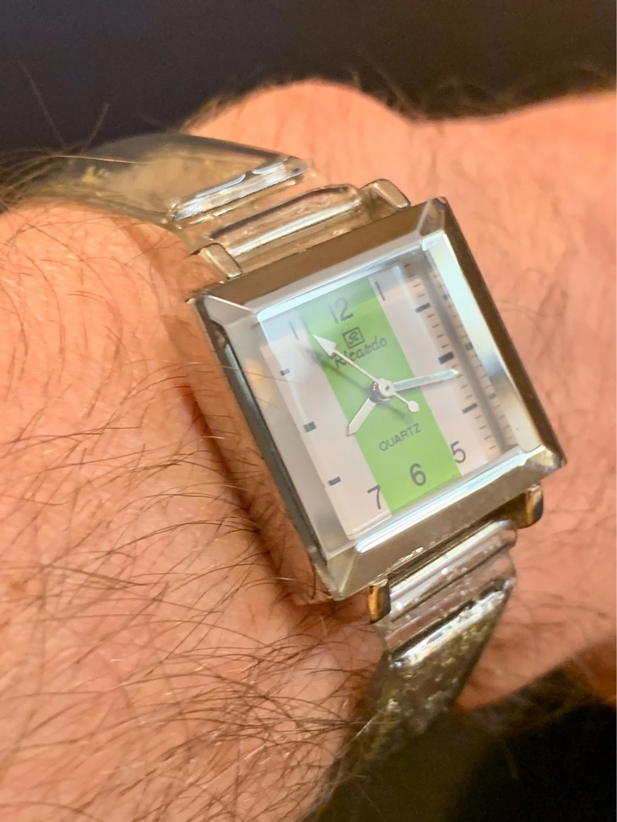 Ricardo Ladies Square Watch Green Dial Glitter Strap 23mm