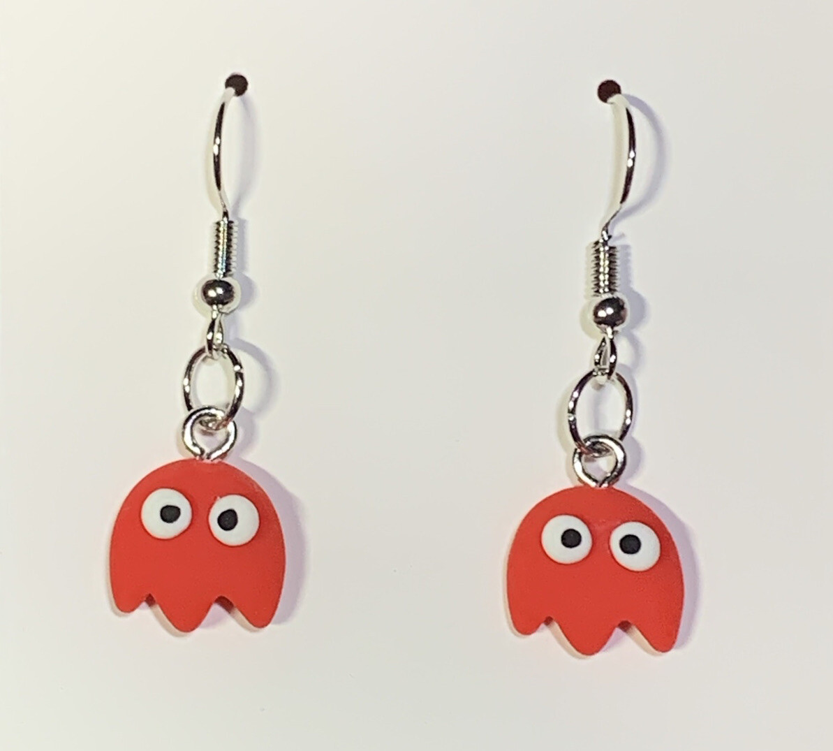 Silver Ghost From Pac-Man Drop Dangle Earrings!!