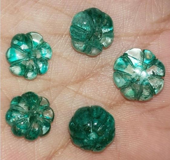 Natural Carving Emerald 40.55 Ct/ 5 Pcs Lot Loose Gemstones With Free Gift