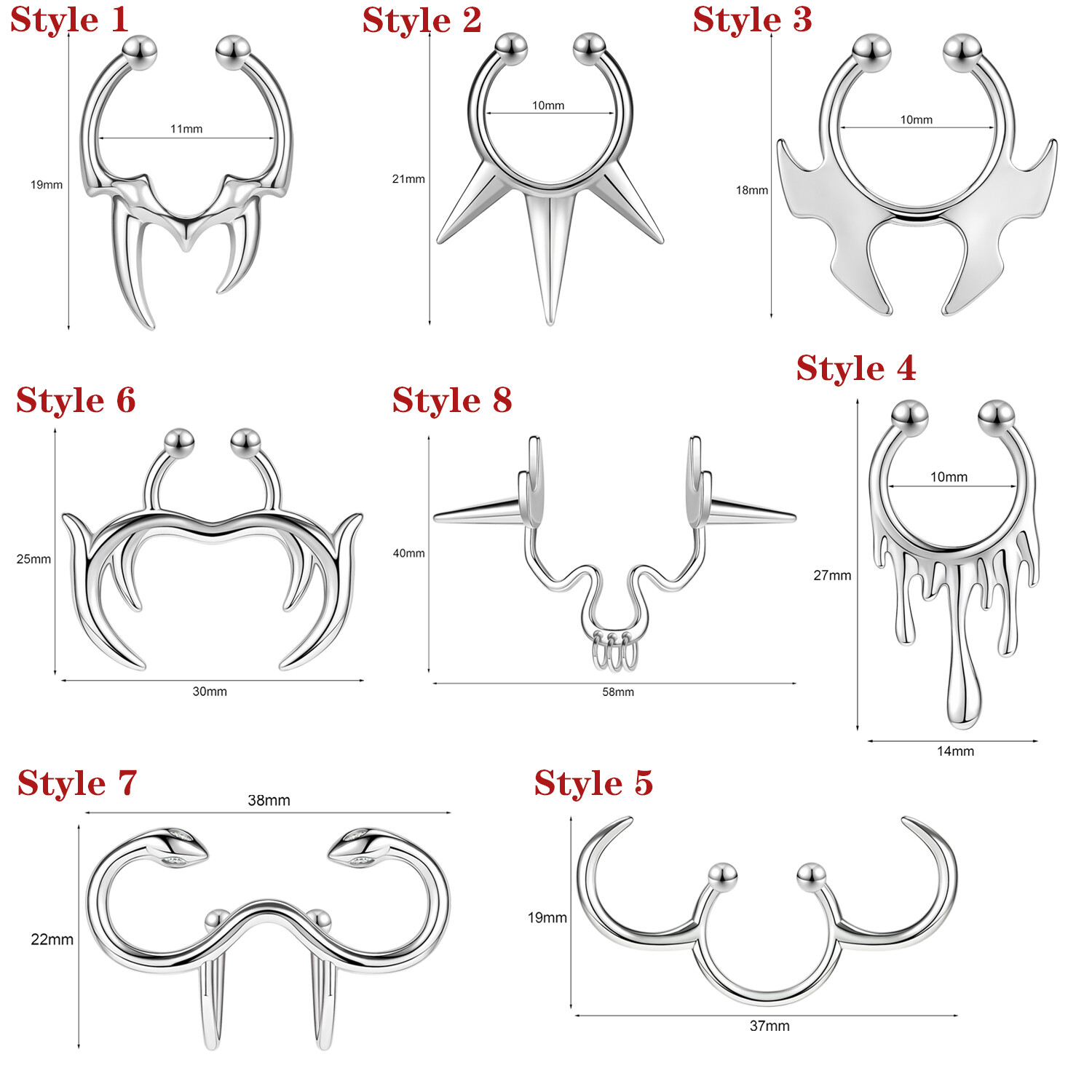 1 PC Stainless Steel Nose Cuff Non Piercing Nose Ring Faux Septum Punk Jewelry