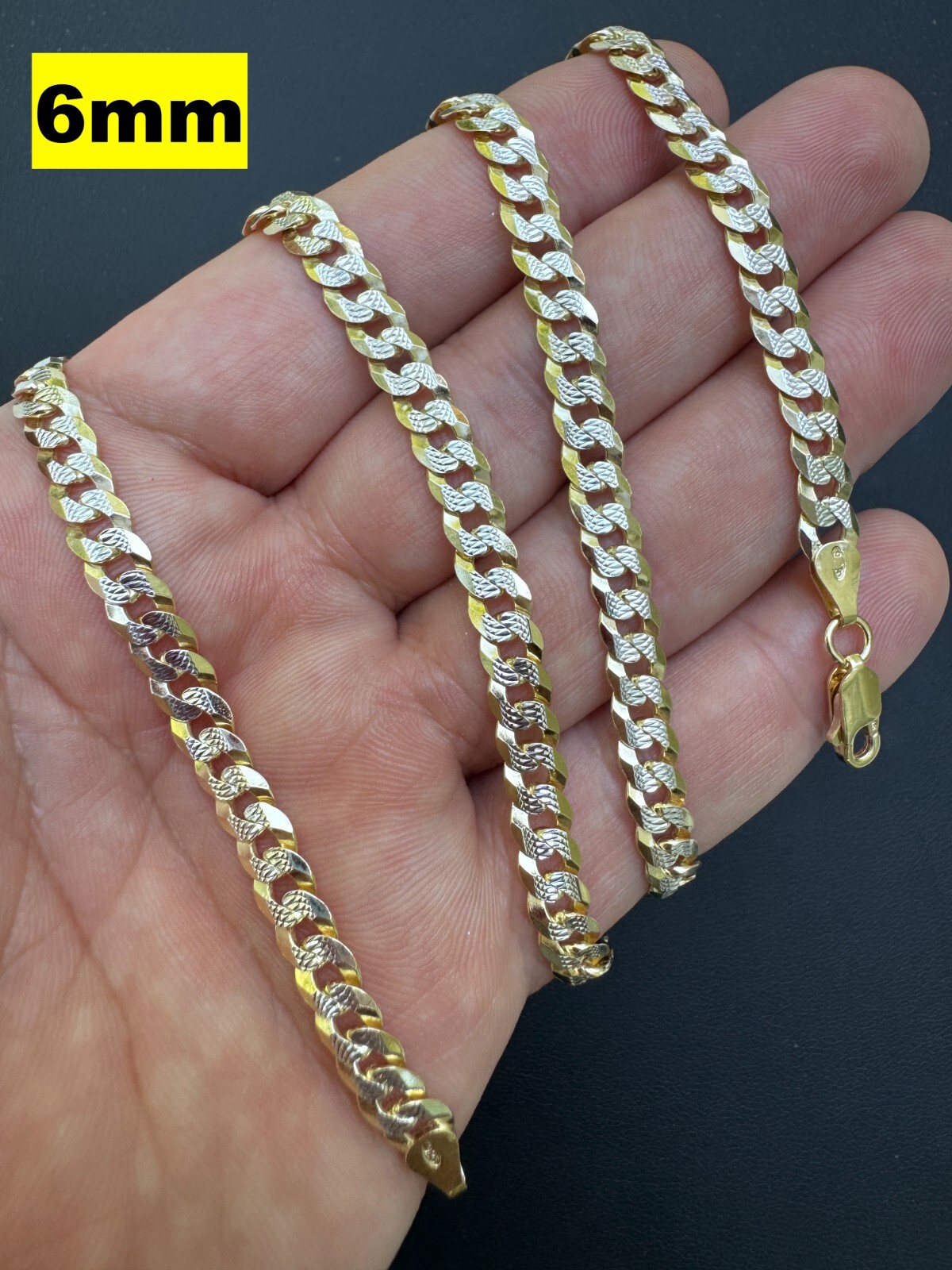 Cuban Link Chain 14k Gold Plated Real Solid 925 Silver Two Tone ITALY 5-11mm