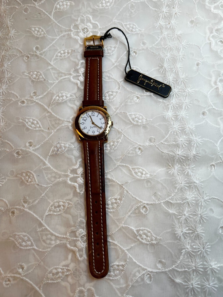 Vintage Jacques Farel Gold Toned Case White Dial Leather Band DD