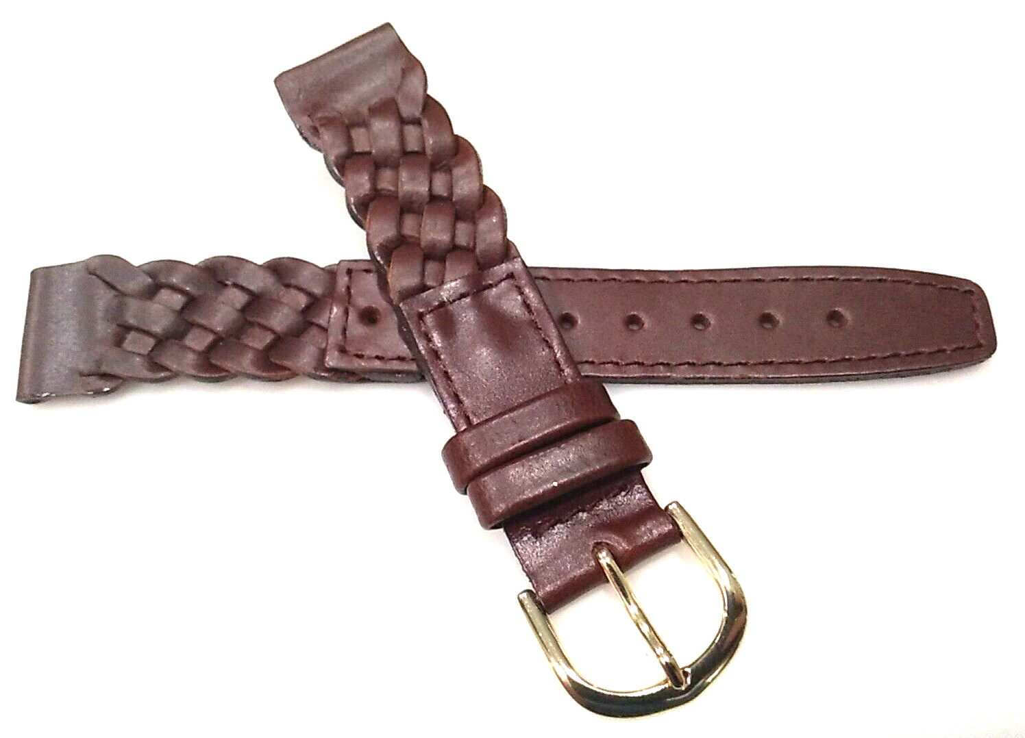 2 for 1 (1 Brown & 1 Dark Beige) Braided Woven Genuine Leather 18mm Watch Bands