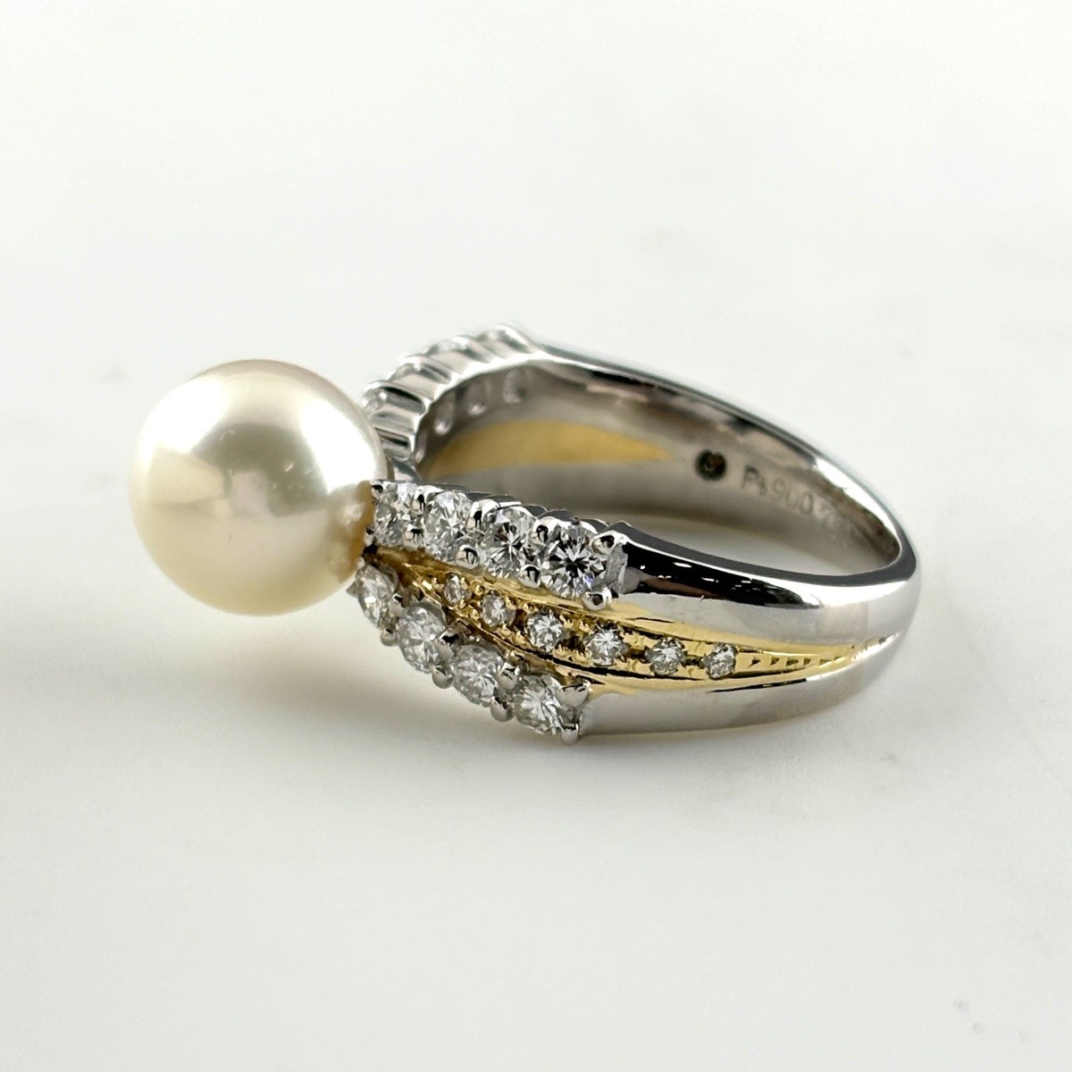 pearl design ring Platinum YG YellowGold ring melee diamond Pearl Ring Pt900…