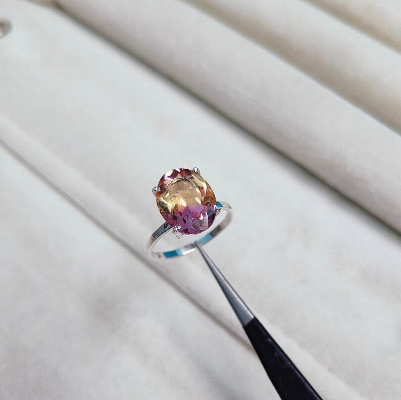 Ametrine Ring, Oval cut Ametrine Ring, 925 sterling Silver Ring, Handmade Ring