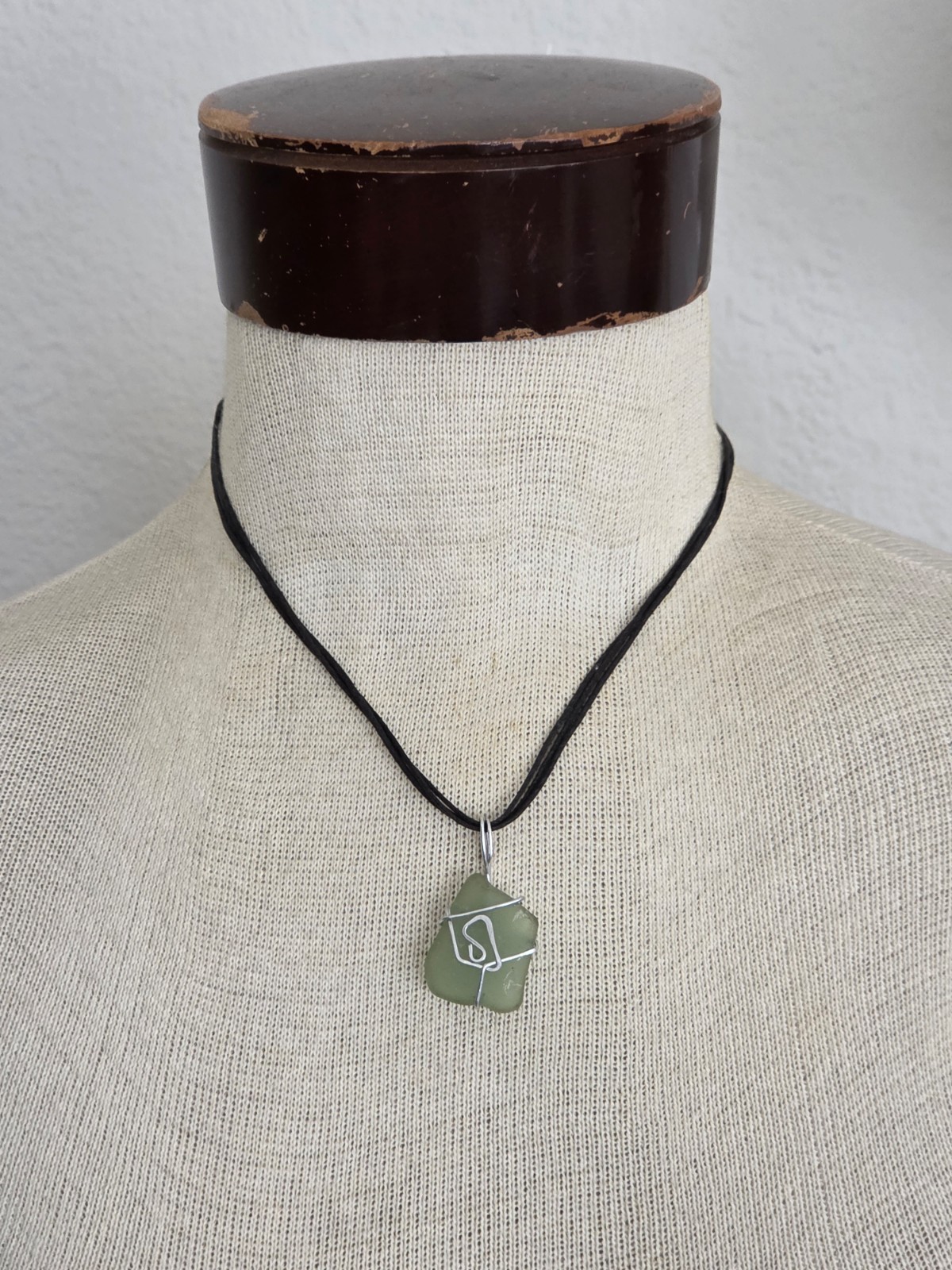 Wire Wrapped Green Sea Glass Necklace