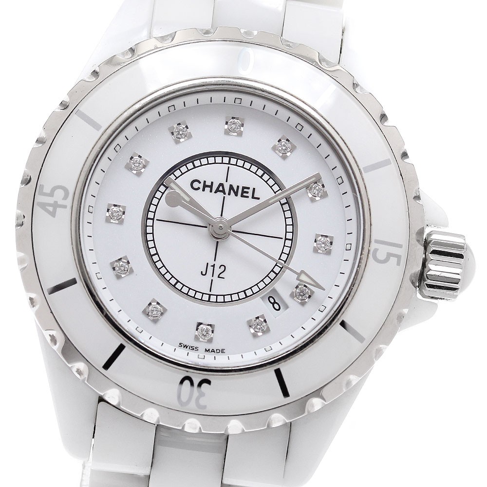 CHANEL J12 H1628 White ceramic 12P diamond white Dial Quartz Ladies Watch_938979