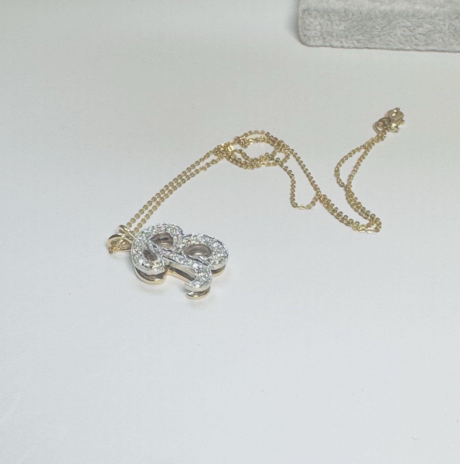 .35CT Diamond Letter B Pendant & 16” Fancy Cable Chain 14k Yellow Gold 5.2 Grams