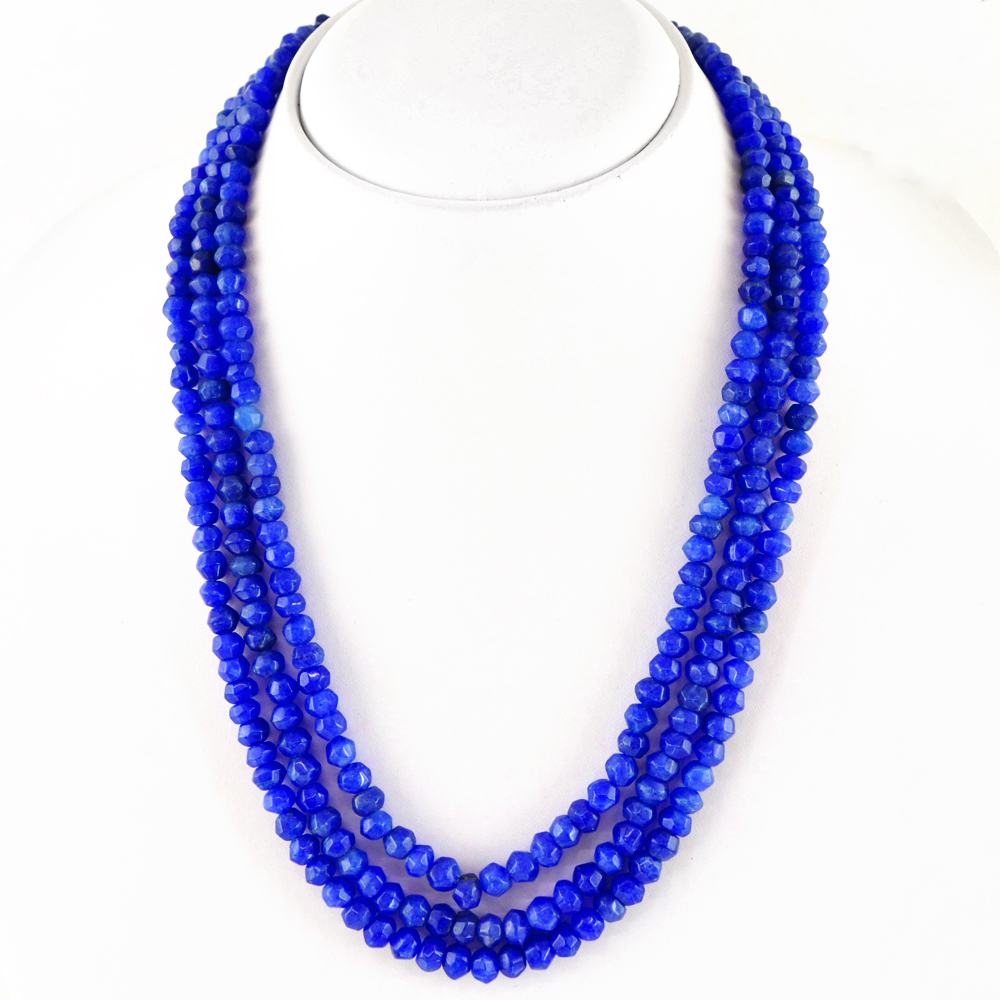 378.50 CTS EARTH MINED BLUE SAPPHIRE 3 STRAND ROUND CUT BEADS NECKLACE (RS)