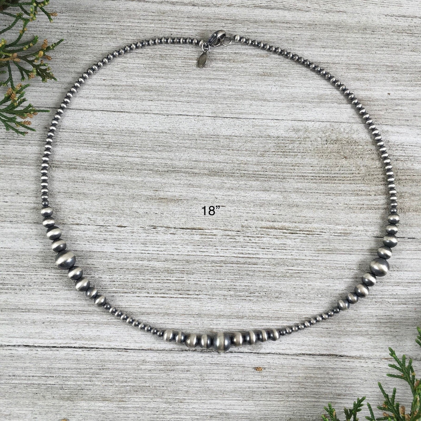Sterling Silver Southwest Pearls, Graduated BOHO Bead Necklace, Western Oxidize