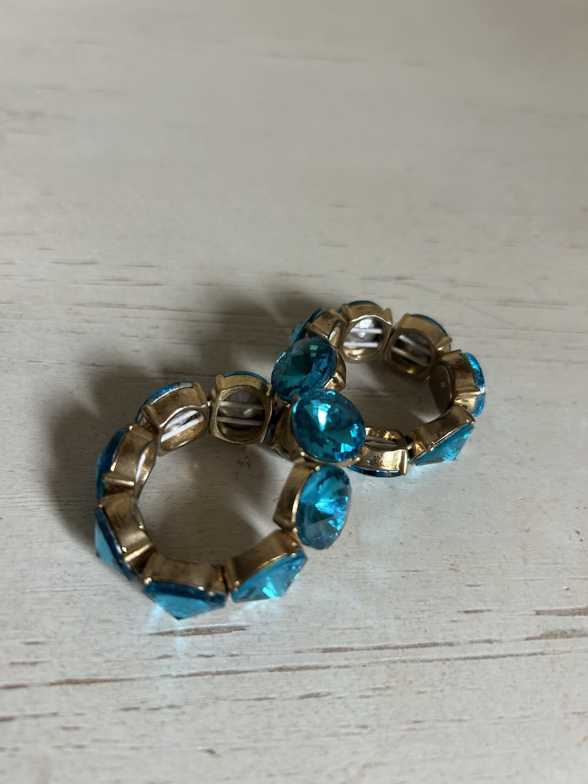 Gold Tone Blue Round Crystal Stackable Stretch Bangle Bracelet, No Clasp