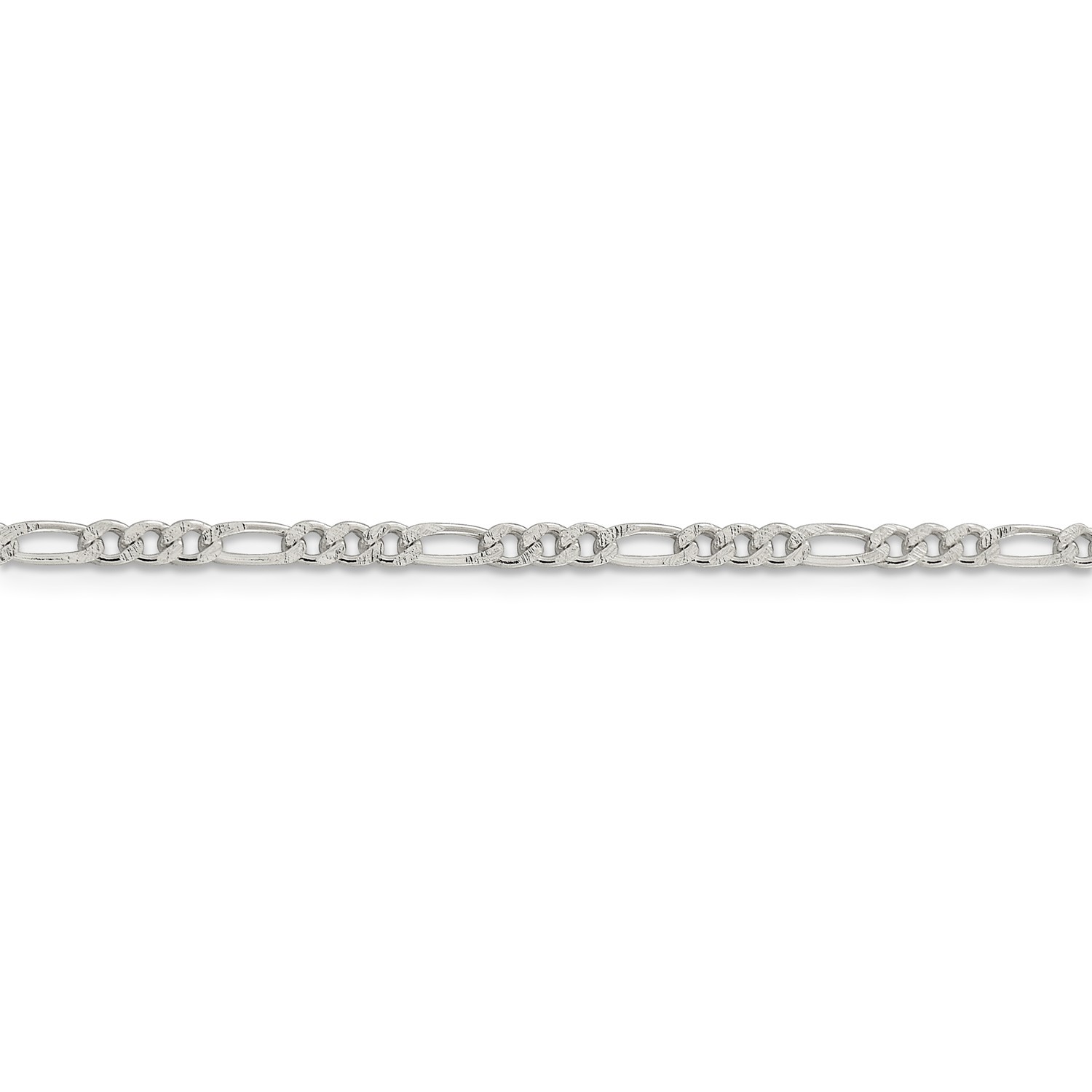 Sterling Silver 3mm Pave Flat Figaro Link Chain w/ Lobster Clasp 16″ – 26″