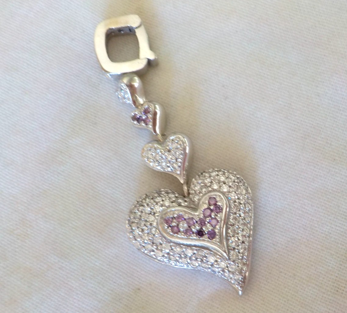 Heavy 18K White Gold Enhancer Diamond Pendant – 13.3 gms, 1.90 in, 0.85 ctw