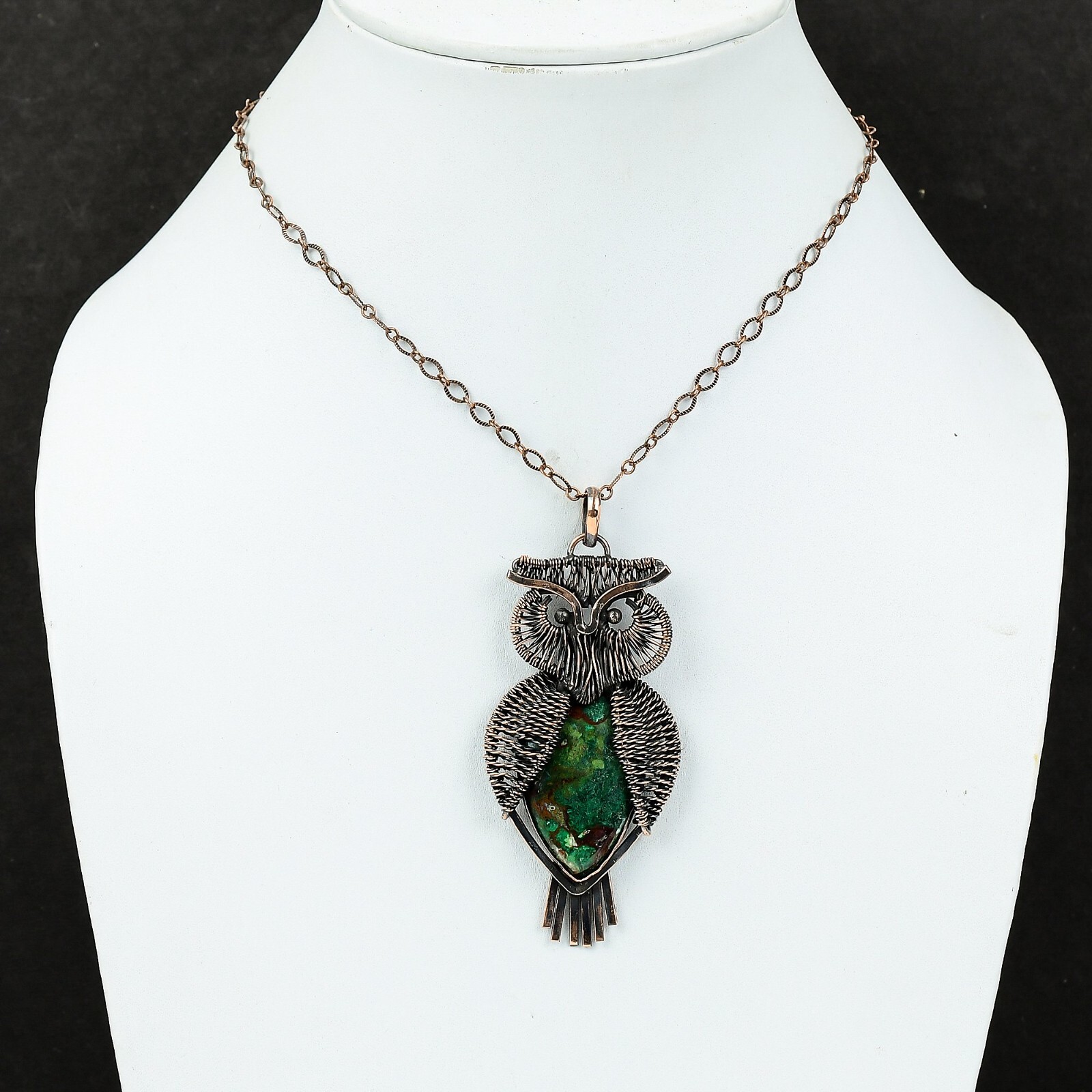 Cuprite Chrysocolla Wire Wrapped Owl Handcrafted Copper Unique Gift 3.35″