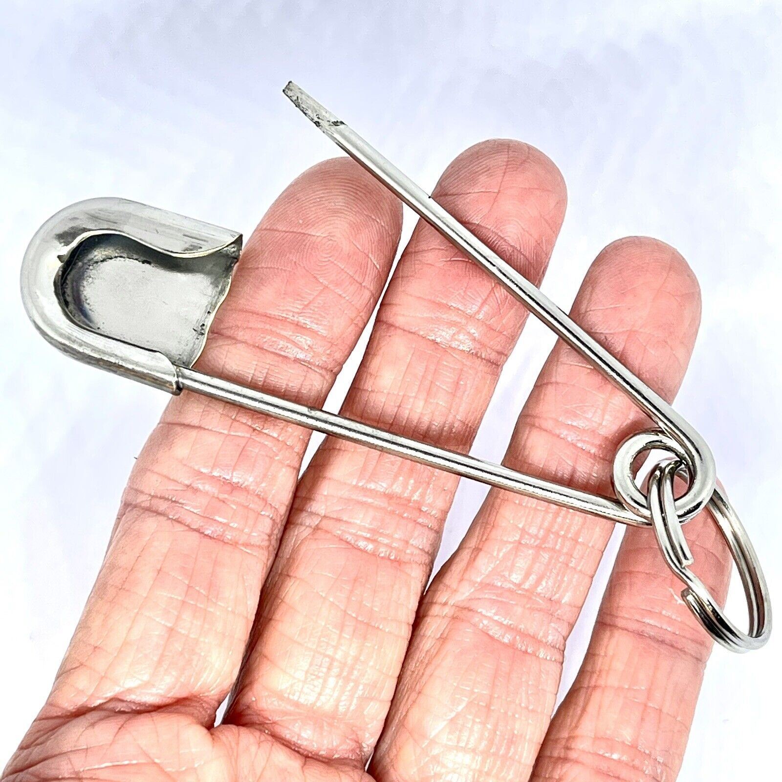 Giant Safety Pin Keyring Turquoise Nugget Key Chain Tag 4in Navajo Mens Gift