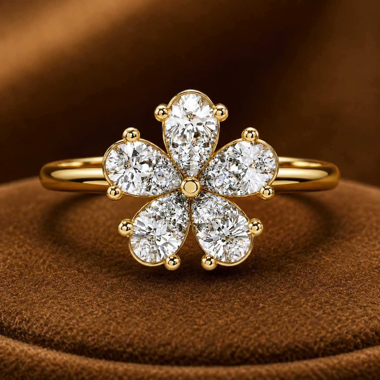 0.50 CTW Pear Lab Grown Diamond Floral Wedding Ring 925 Sterling Silver DEF VVS