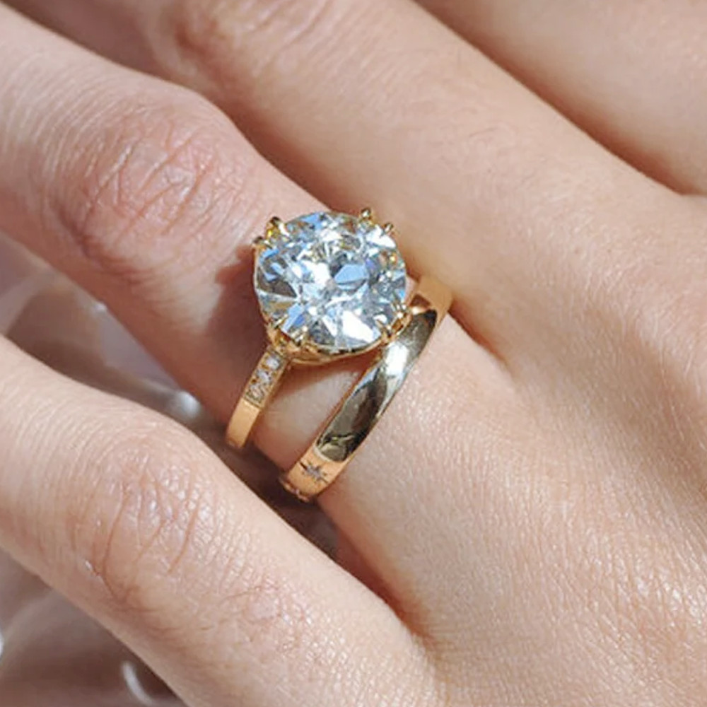 3.17 TCW Old Mine Round Cut Moissanite Engagement Ring 14k Yellow Gold Plated
