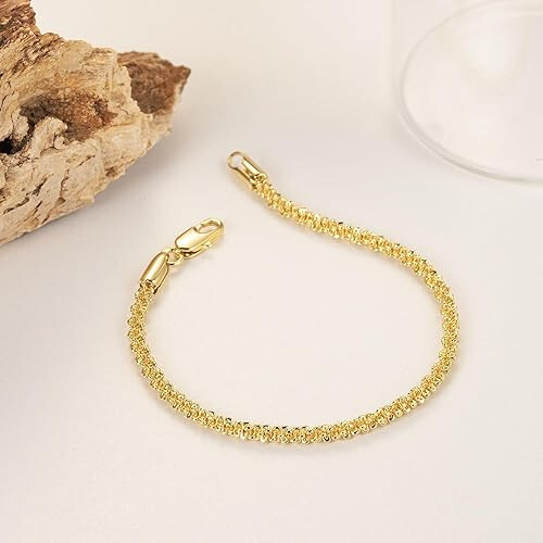 Italian 14k Gold Bracelet Corda a Stella Star Rope Solid Sparkling Italia 6.5 in