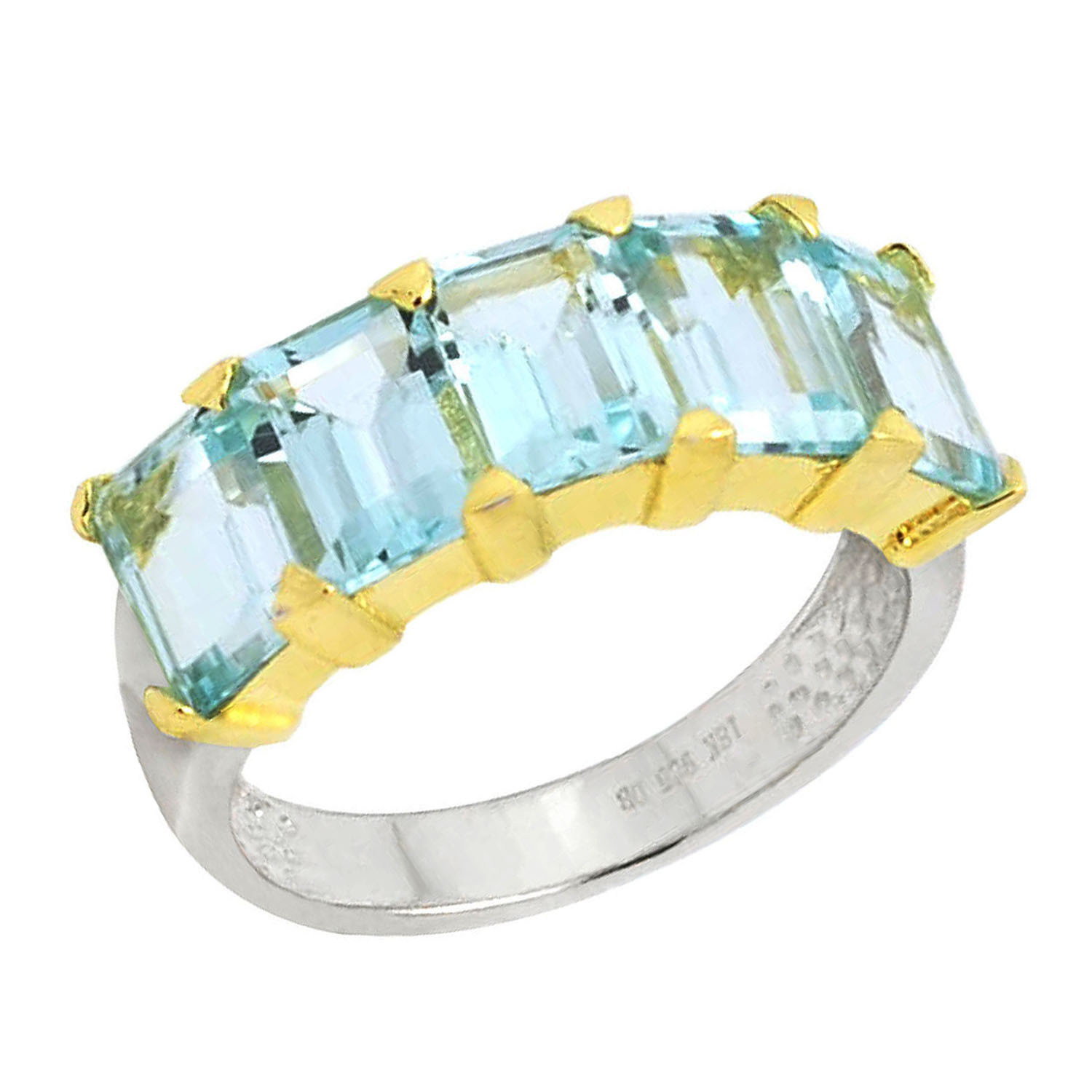 De Buman Two-tone Sterling Silver Rectangle Sky Blue Topaz Noble Ring, Size 7