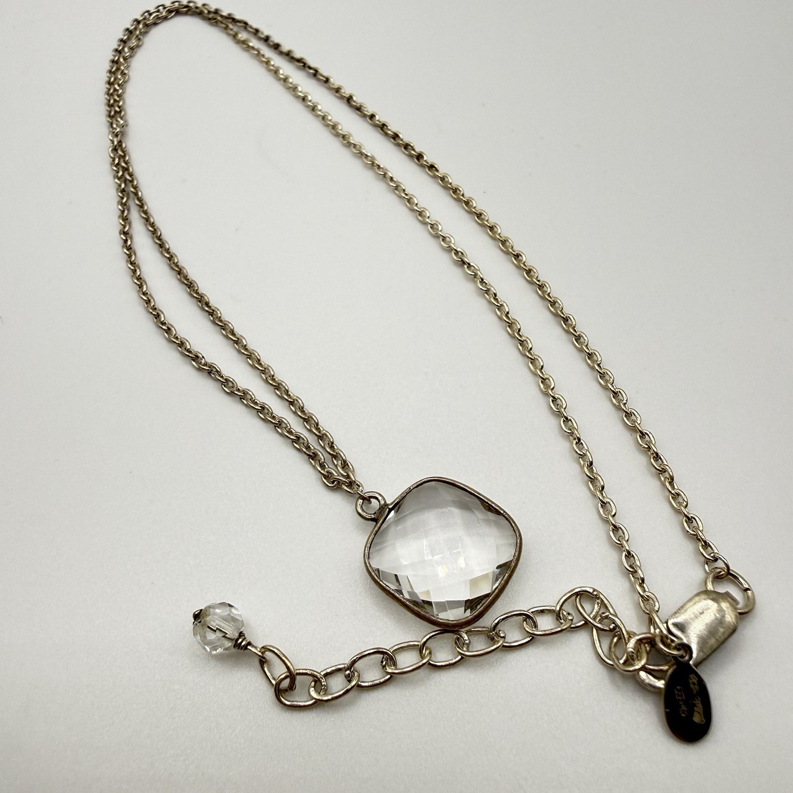 Deb Guyot 925 Sterling Silver Clear Topaz Quartz Pendant Necklace 18-20”