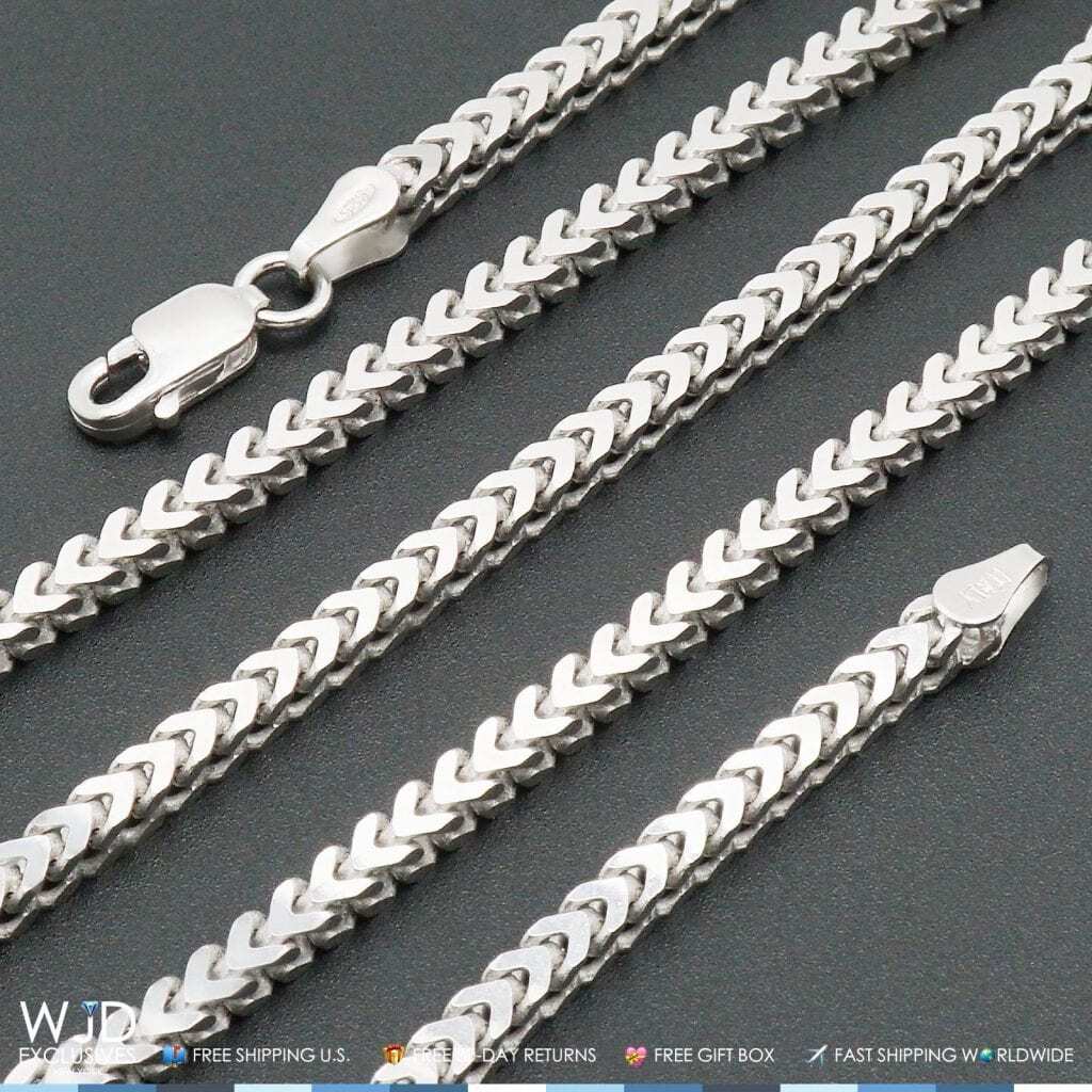 925 Sterling Silver 2.5mm Franco Box Lobster Clasp Chain Necklace 16-30″