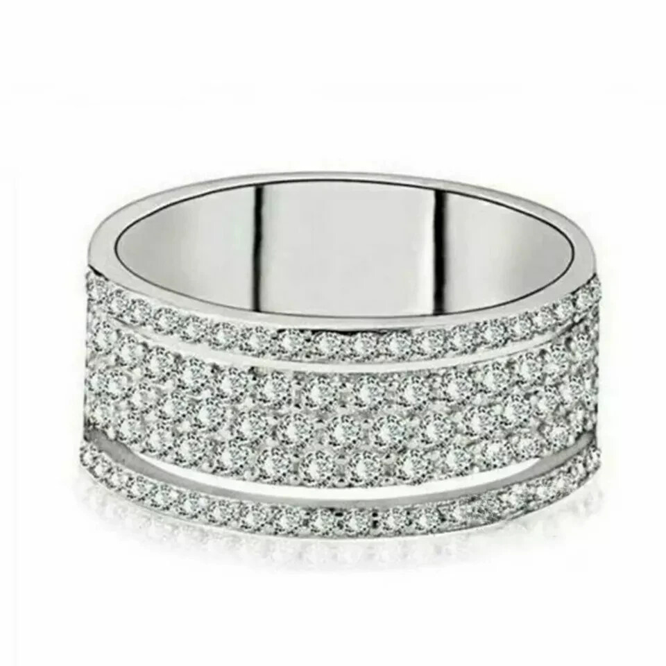 2.00 Carat Round Cut Moissanite Eternity Wedding Band Solid 14K White Gold