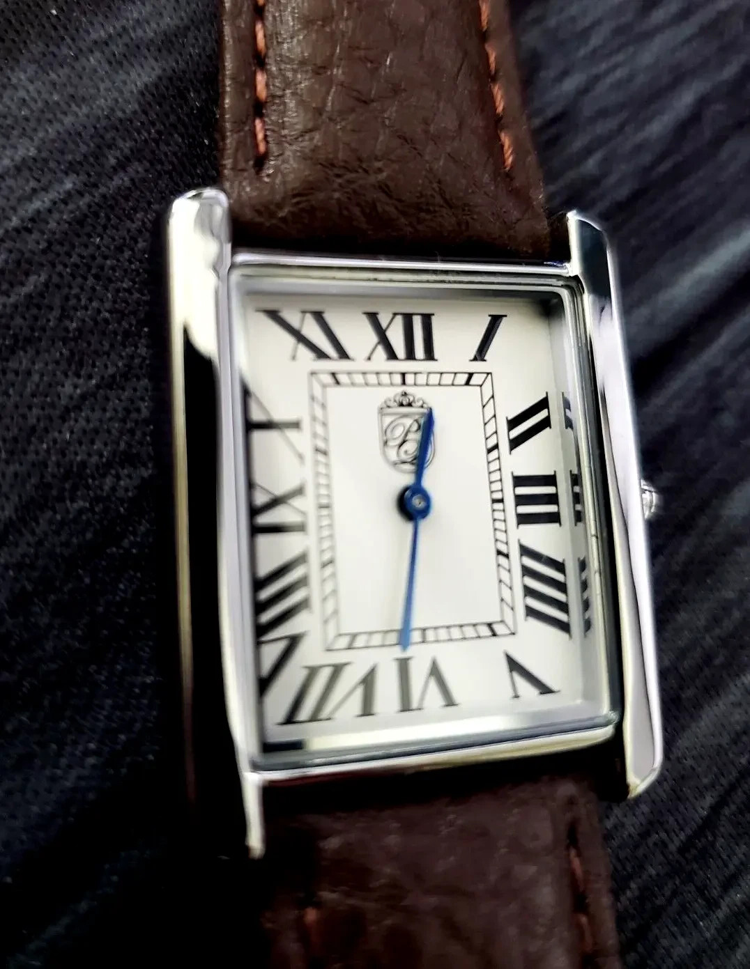 Iconic Swiss Design Pierre Lucerne 1888 Vintage Style Tank Mens Watch Brown Band