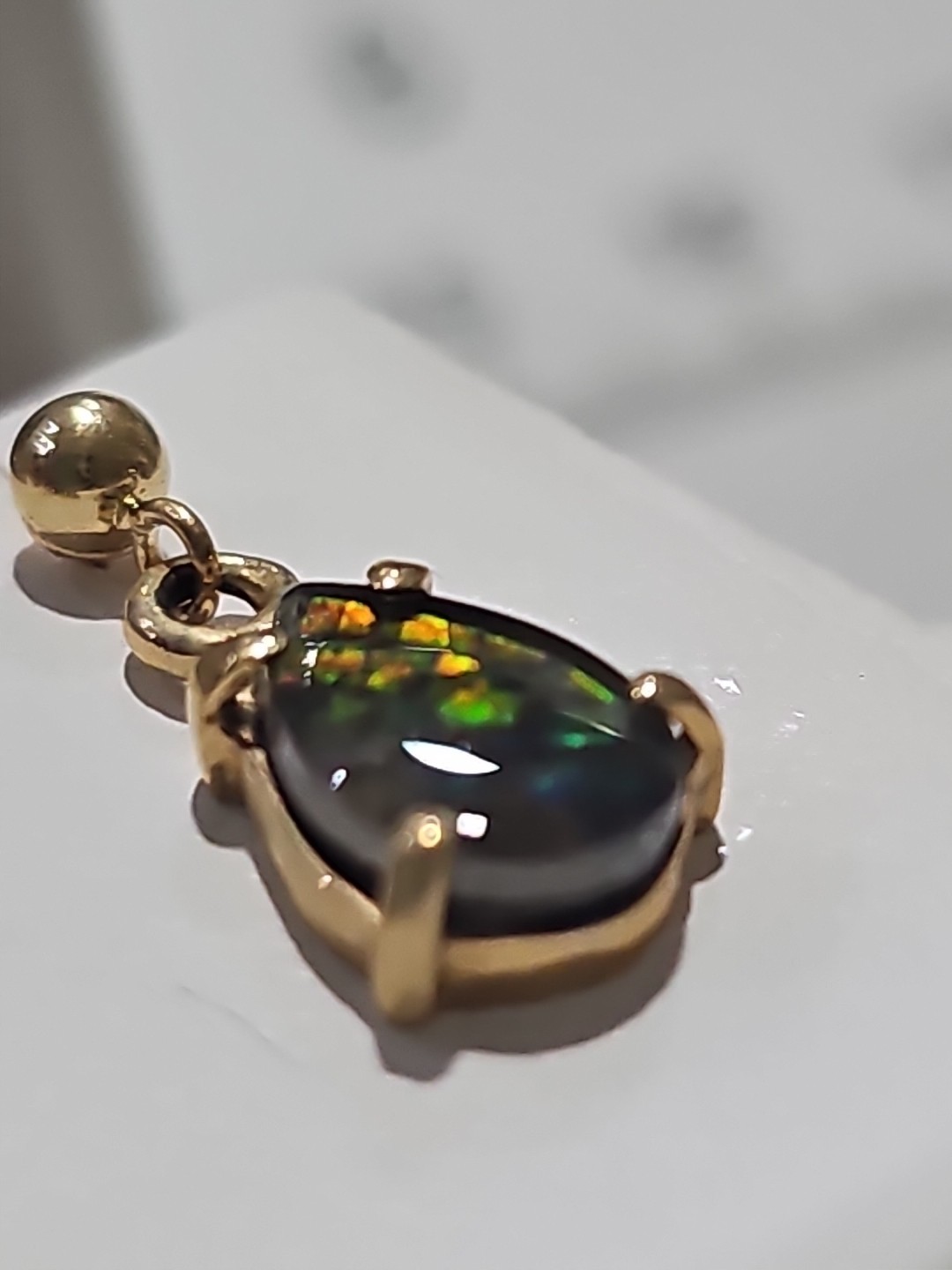 Stunning Korite Ammolite Earrings set in 14k Solid Yellow Gold