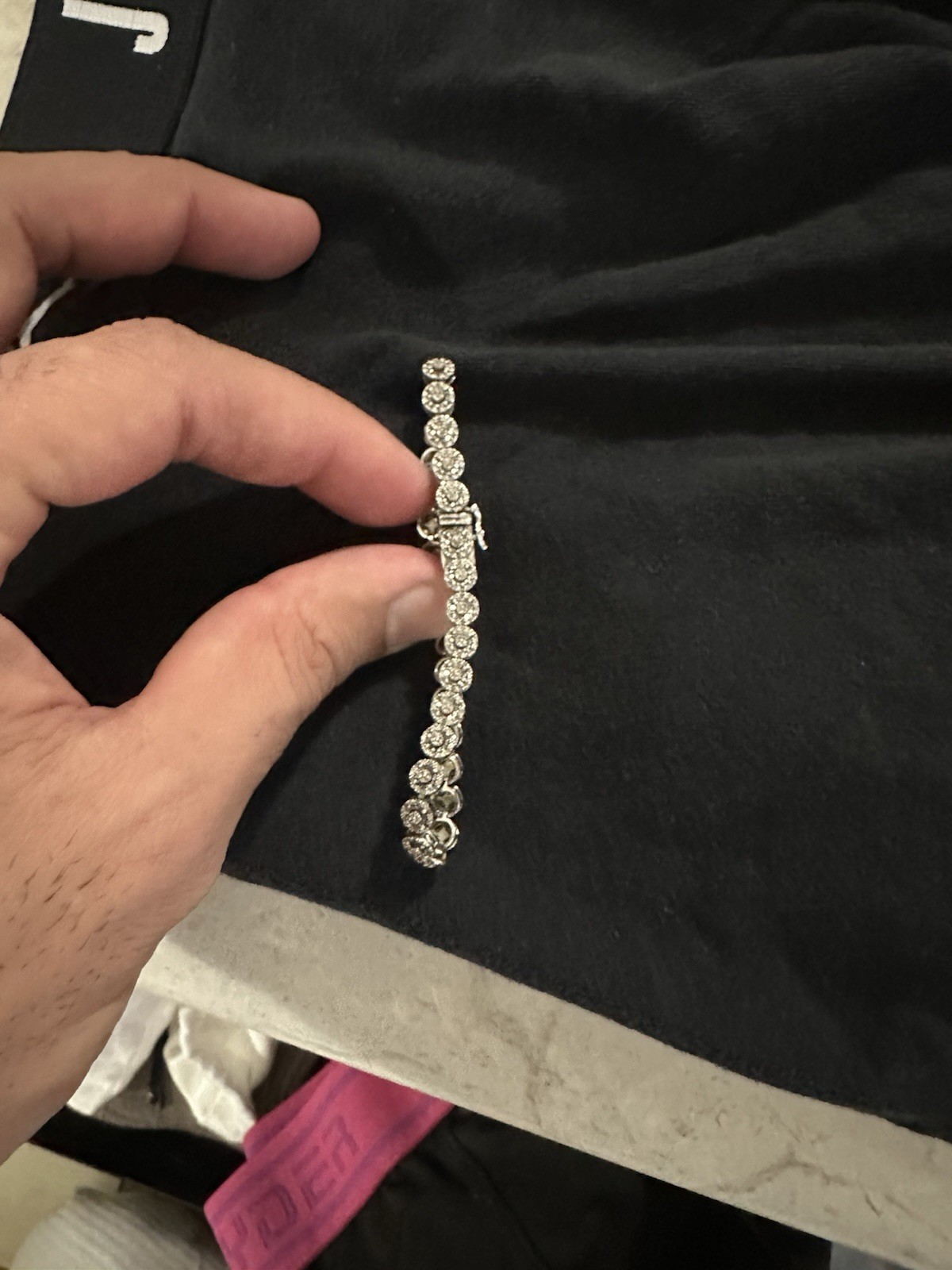 Silver diam-Tone Tennis Bracelet Round Bezel Set Clear Stones Box Clasp Closure