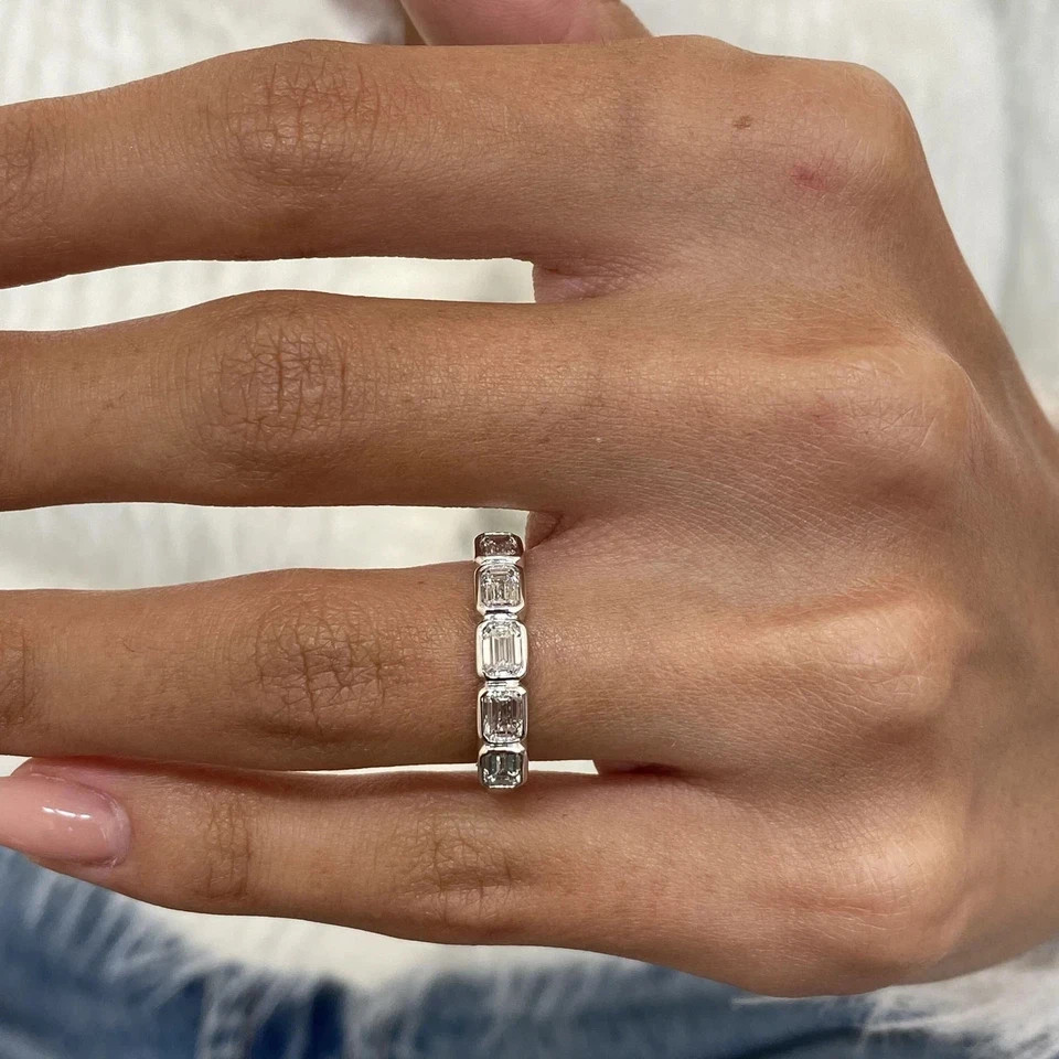 1 Carat 14k White Gold Diamond Band Wedding Emerald Cut Lab Grown VVS E F CVD