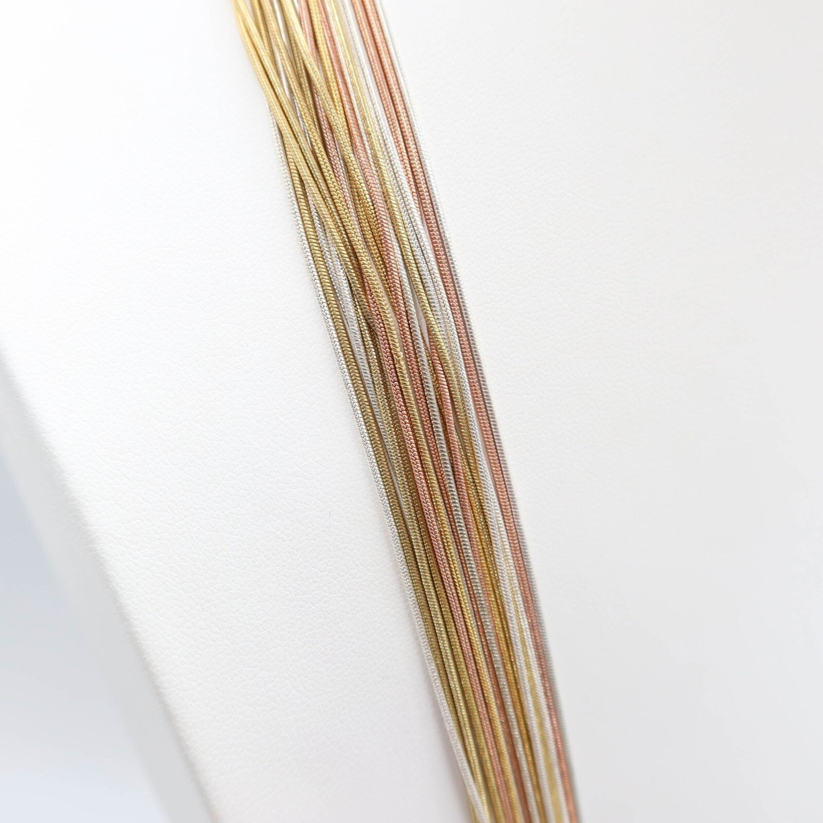 Multi Strand Snake Chain Ribbon Tie Necklace Silver/Gold/Rose Gold Tone 29″