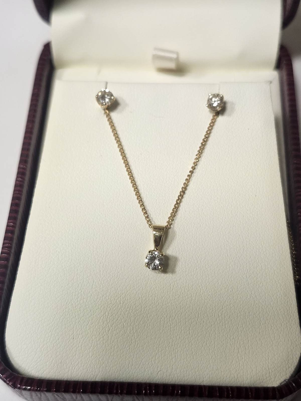 14k Natural Diamond Earrings, Pendant With A 20 Inch 10k Chain Approx. .75 TCW!