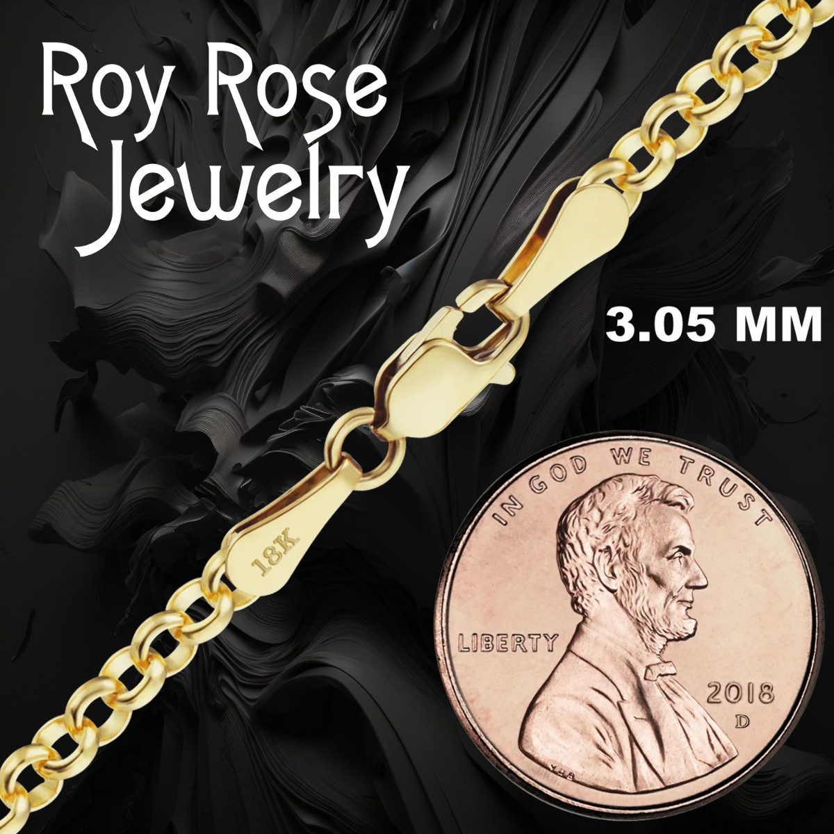 18K Yellow Solid Gold Rolo Round Links Necklace Chain