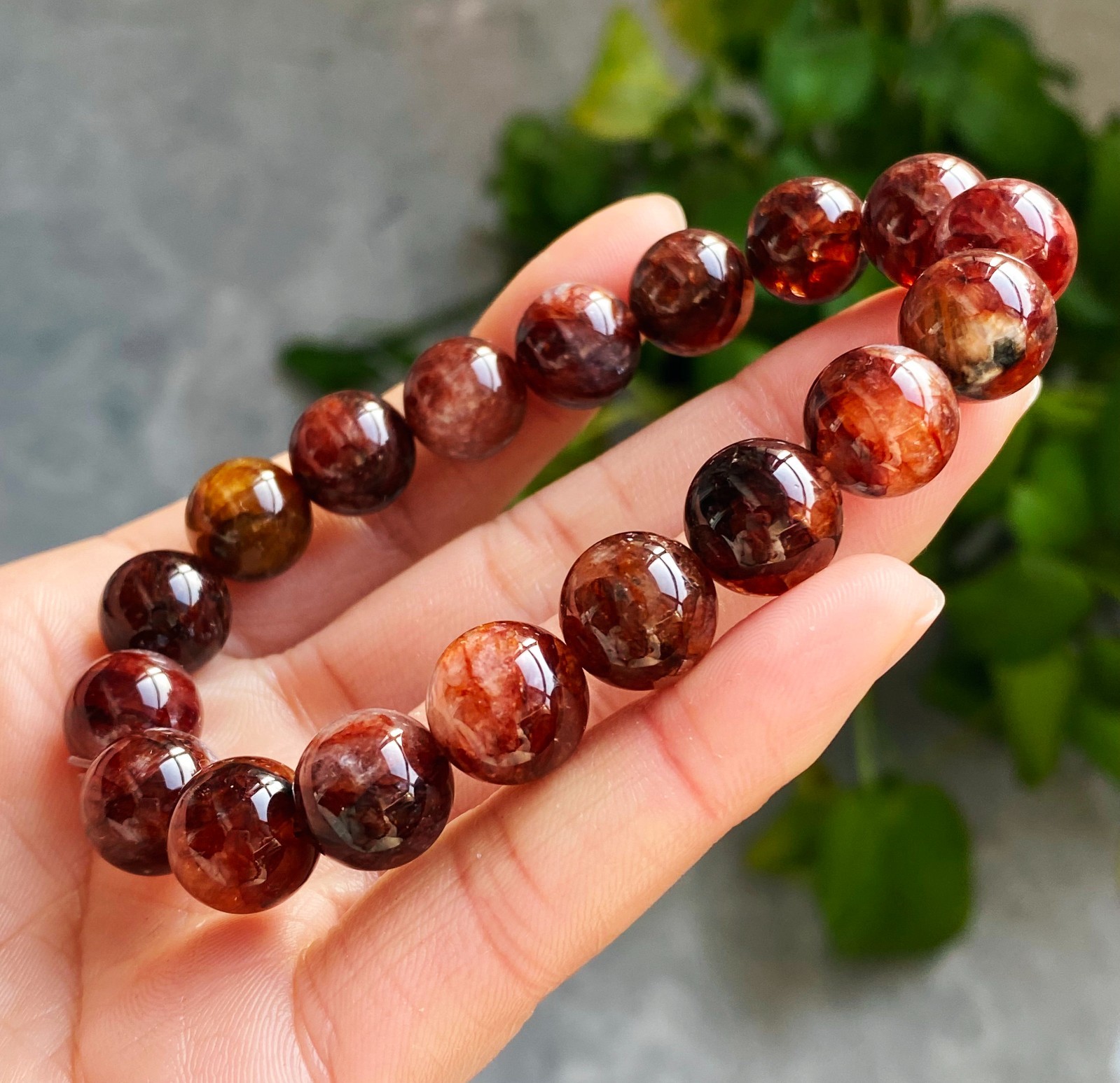 11.6mm Natural Red Multi-inclusions Phantom Quartz Crystal Beads Bracelet 2728
