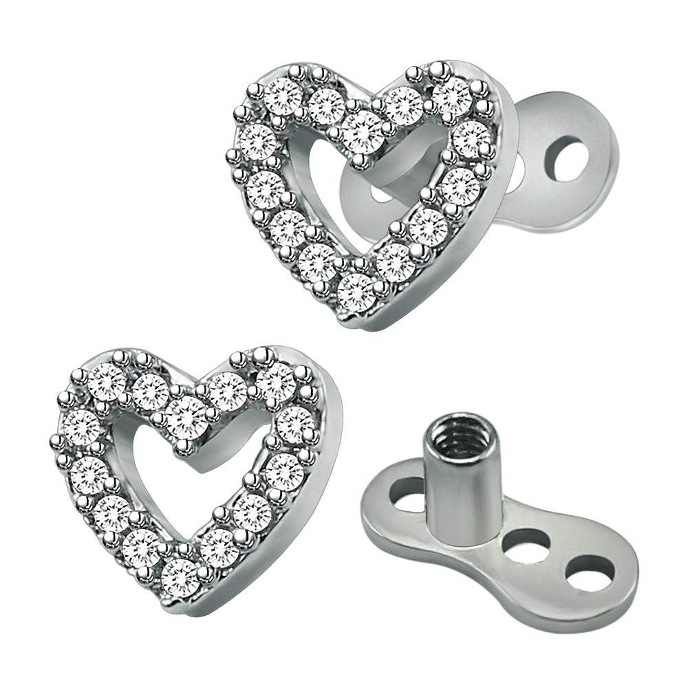 14G Cubic Zirconia Dermal Anchor Tops and Base Surgical Steel Microdermals Body