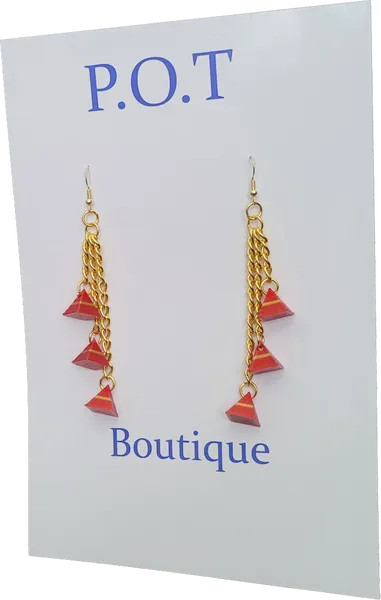 Tri Triangle Earrings/Red/Gold/Sophisticated Jewelry/Formal/Women/Club Wear