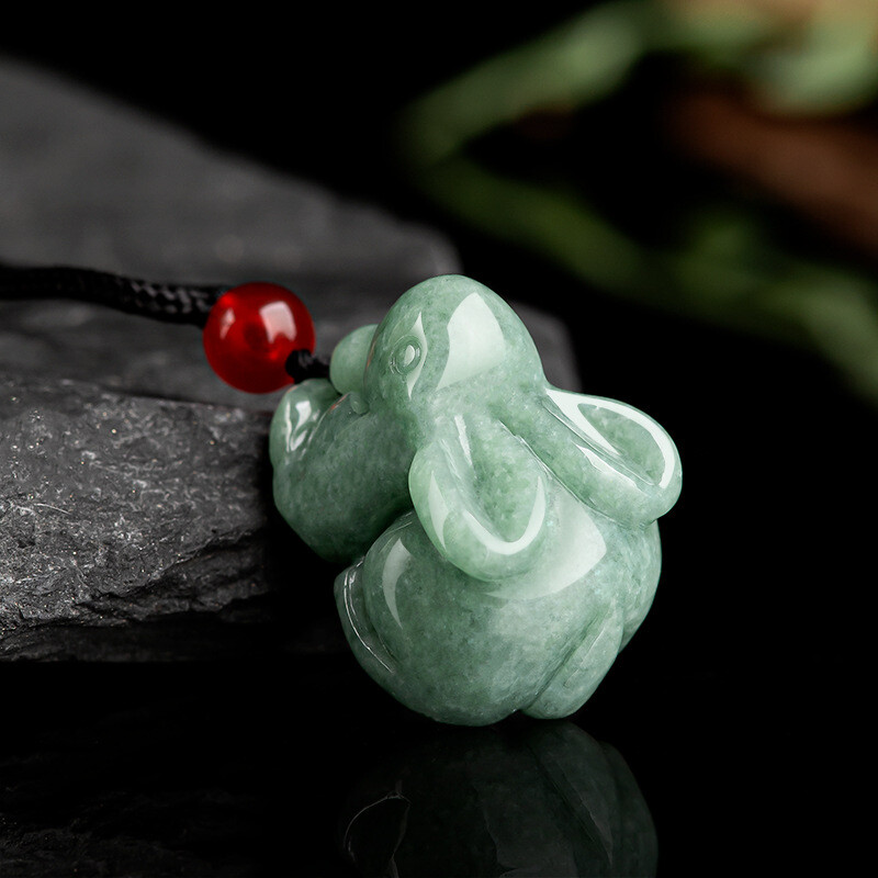 Natural Jadeite A Grade Jade Pendant Green Jadeite Lucky Zodiac Rabbit Pendant