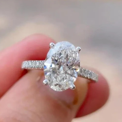 2.50Ct Oval Lab Grown Diamond cathedral Setting Engagement Ring 14K White Gold