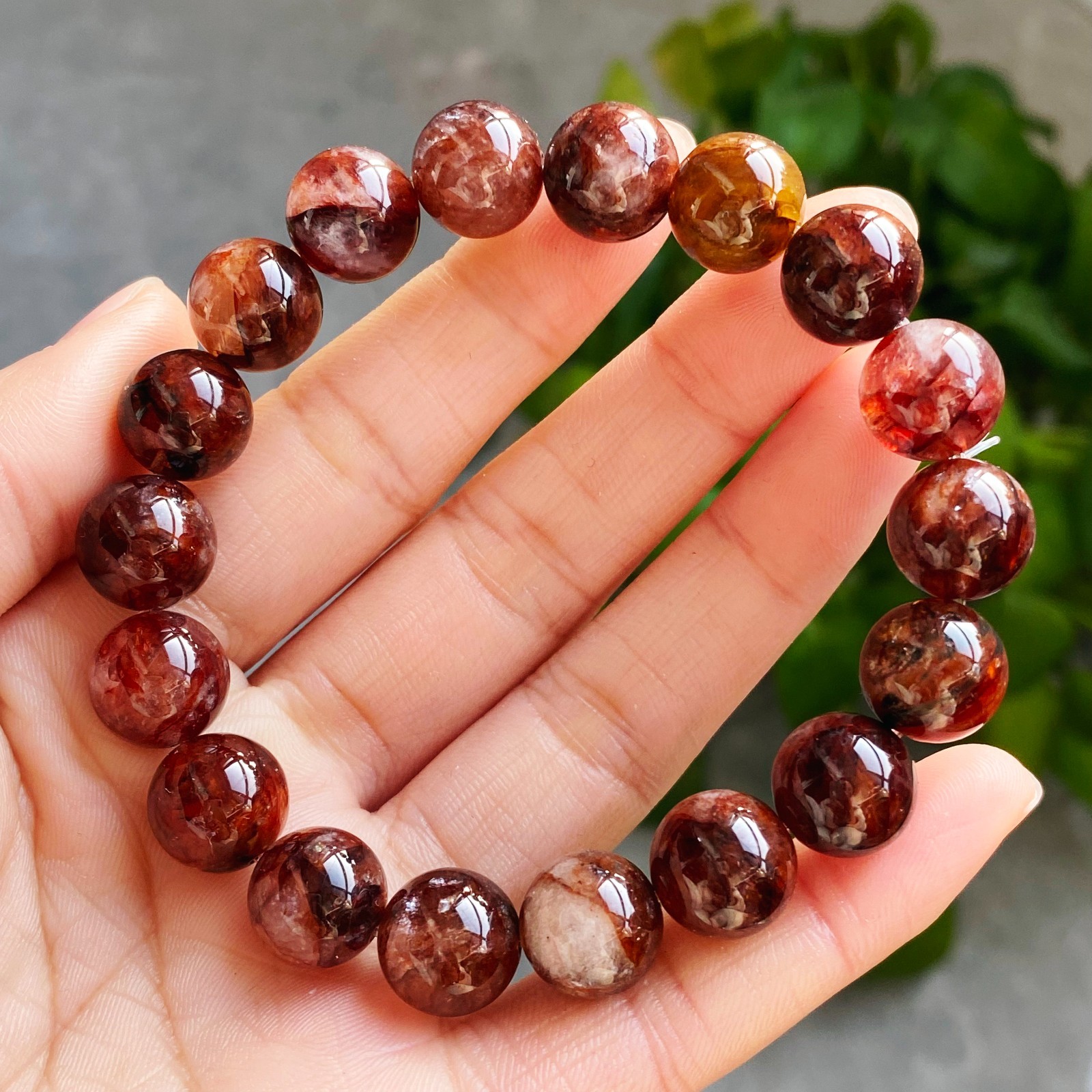 11.6mm Natural Red Multi-inclusions Phantom Quartz Crystal Beads Bracelet 2728