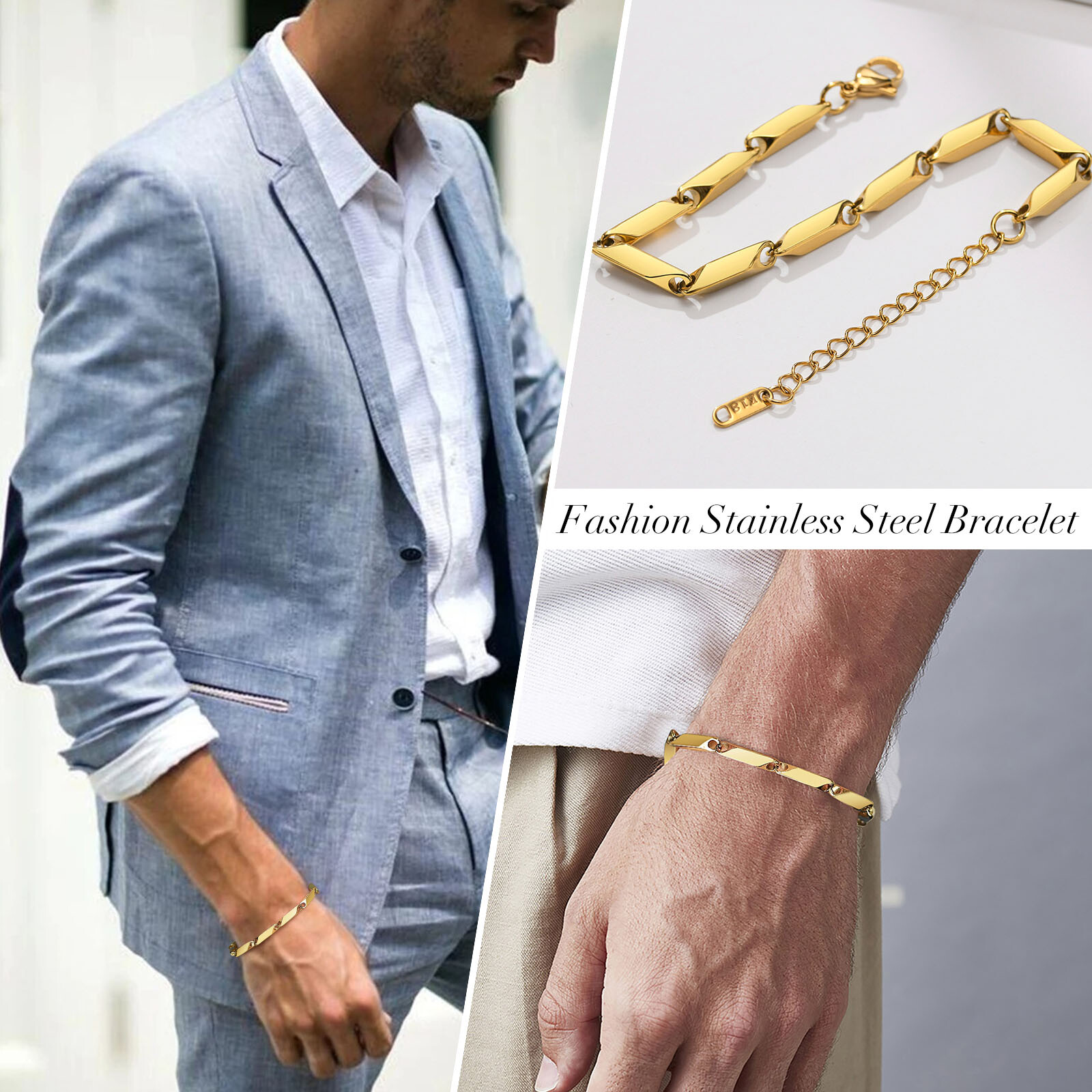 Fashion Jewelry Gold Silver Or Black Link Chain Stainless Steel Bracelet 1-73