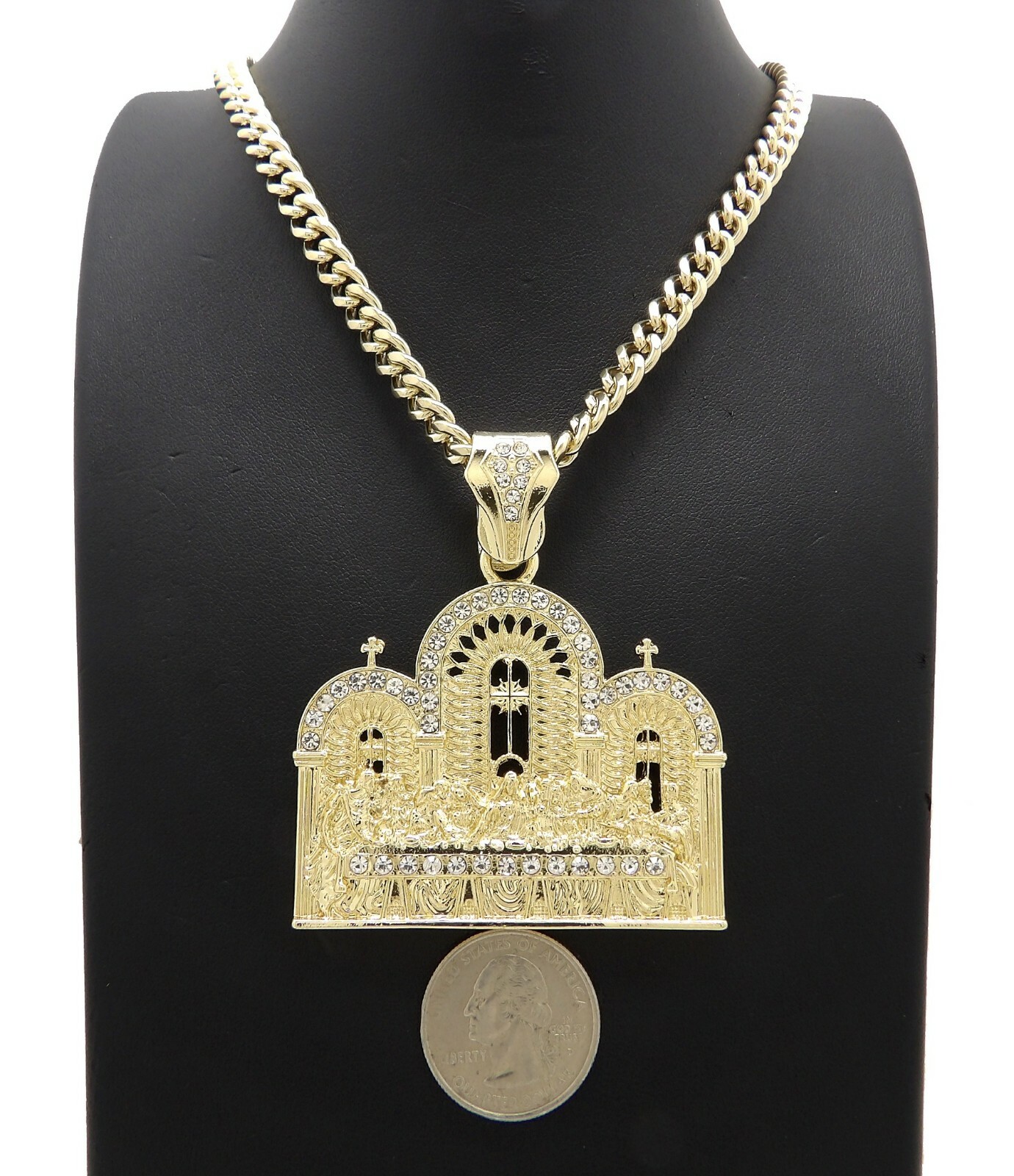 Hip Hop Gold PT Last Supper Pendant & Box / Franco / Cuban Chain Bling Necklace